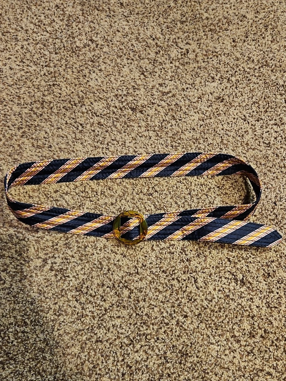 Striped Navy and Gold Women's Fabric Belt with Tortoiseshell Buckle